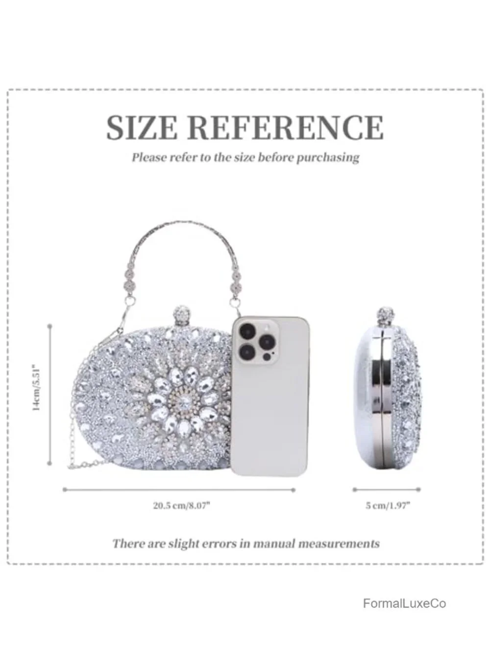 Crystal Rhinestone Clutch Evening Bag with Detachable Chain